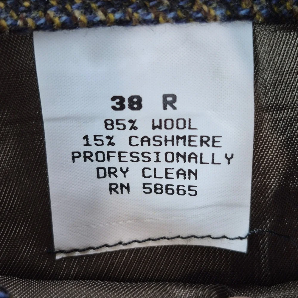 E. Thomas Nordstrom Wool Cashmere Blazer Mens 38R Brown Glen Plaid Sport Coat
